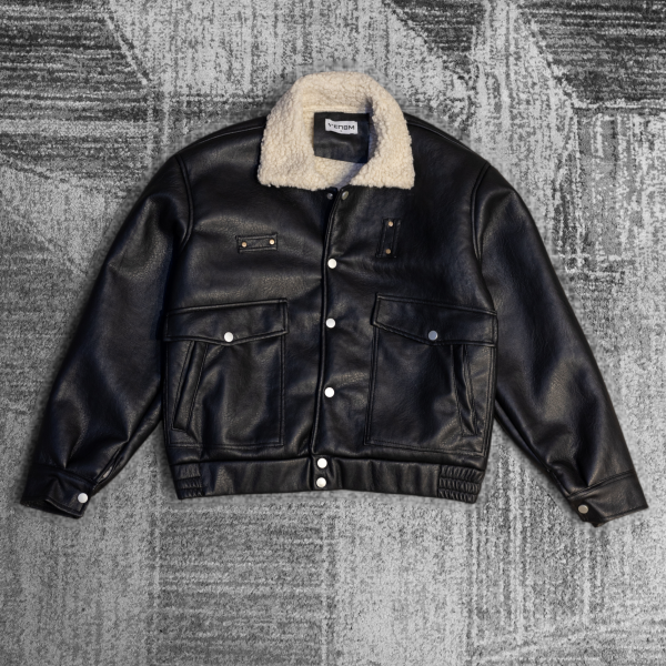 LEATHER JACKET WITH FUR COLLAR